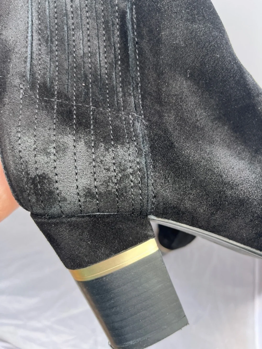 Lucca Lane Black Suede Ankle Boots Gold Hardware Accent Heel - Size 7